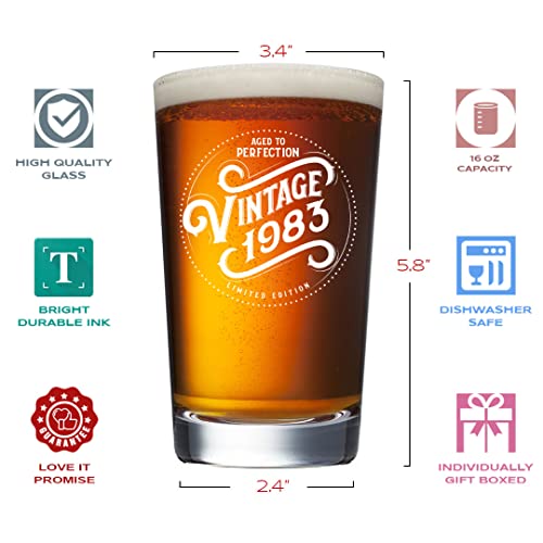 40Th Birthday Gifts Men Women - 1983 Birthday Beer Glass - 40Th Birthday Decorations For Men - Unique Mens 40Th Birthday Gifts Ideas - Over The Hill Gag Gifts Turning 40 Years Old For Man Dad #TOP3