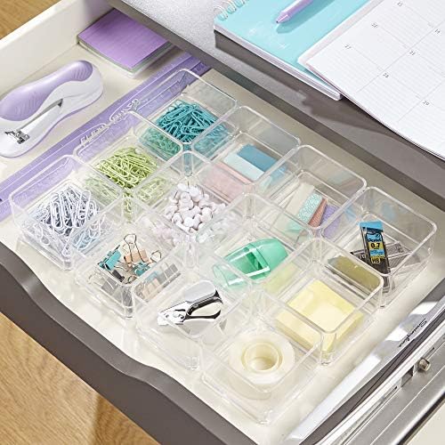 STORi SimpleSort 12-Piece Stackable Clear Drawer Organizer Set | 3" x 3" x 2" Square Trays | Small Makeup Vanity Storage Bins and Office Desk Drawer Dividers | Made in USA