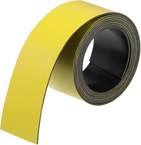 uxcell Tira magnética de borrado en seco de 1 pulgada x 3.3 pies, etiquetas magnéticas de hojas adhesivas para escritura amarilla para pizarras