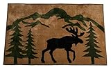 Paseo Road Moose Print Cabin Kitchen Mat, Rustic Bathroom Rug 24x36 inch, Brown, Black, Dark Green Lodge Themed Non-Slip Washable Floor Bath Rug