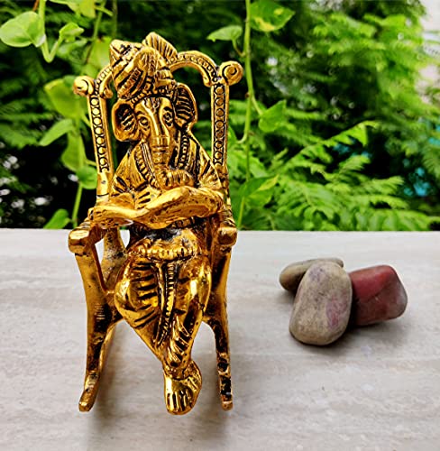 Estatua de Ganesha con Silla en Acabado Dorado miniatura 2