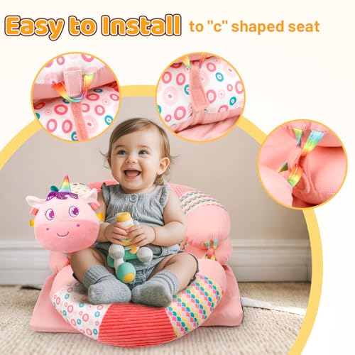 Image of 3-in-1 Tummy Time Pillow and Seated Support Playmat with Detachable Early Sensory Toys for Infant, Sitting Support to Prevent Reflux, Portable Gifts for Newborn Boys and Girls (Pink)