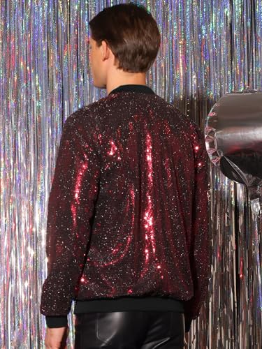 Lars Amadeus Sequin Varsity Jacket for Men's Zip Up Long Sleeves Party Disco Sparkle Bomber Jacket3