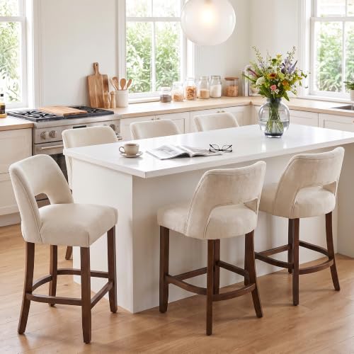 Image of VKNOW Bar Stools Set of 6, 26 inch Fabric Counter Height Bar Stools, Cream