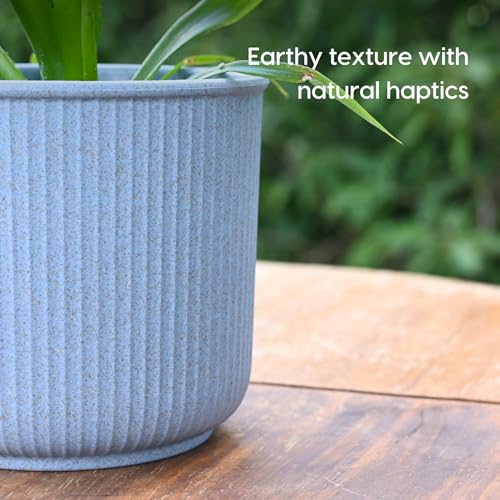 Image of Eha Earth Friendly Statement Pot 4 Inch Pots and Planters with Growmix |Set of 2| Table Top Planters for Gifting | Bamboo Based | Planter for Indoor & Balcony Window Flower Pots |Azure