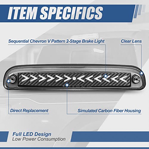 Image of Auto Dynasty LED Third Brake Light for 93-16 Ford Ranger F-250 Super Duty | 3rd Brake Light for 93-16 F-250 F-350 F-450 F-550 Ranger Sport Trac B-Series, Carbon Fiber Pattern Arrow Style Sequential