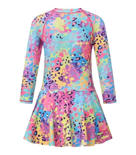 Image of Aisyee Girls One Piece Swimsuits Swim Dress for Girls Long Sleeve Rash Guard Bathing Suits Hawaiian Skirt Swimwear 3-16 Years
