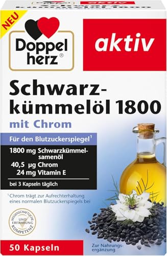 Doppelherz Schwarzkümmelöl 1800 - Mit Chrom als Beitrag zur Aufrechterhaltung eines normalen Blutzuckerspiegels - 50 Kapseln Doppelherz Schwarzkümmelöl 1800 - Mit Chrom als Beitrag zur Aufrechterhaltung eines normalen Blutzuckerspiegels - 50 Kapseln