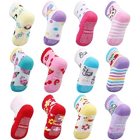 OKPOW 12 Pairs Baby Girl Socks Anti-slip Cotton Sock Set, Warm and Comfortable Baby Socks, 0-36 Months Light Colours Girl Socks Cover