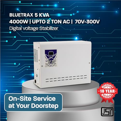 Image of BLUETRAX 5 KVA 4000W Voltage Stabilizer | 70V-280V | Hanging | Automatic Digital | for 2 Ton AC & 2HP Pump | ISI Certified | 10 Years Warranty | Grey