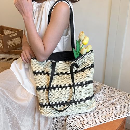 Bolso de playa de paja tejido para mujer miniatura 6