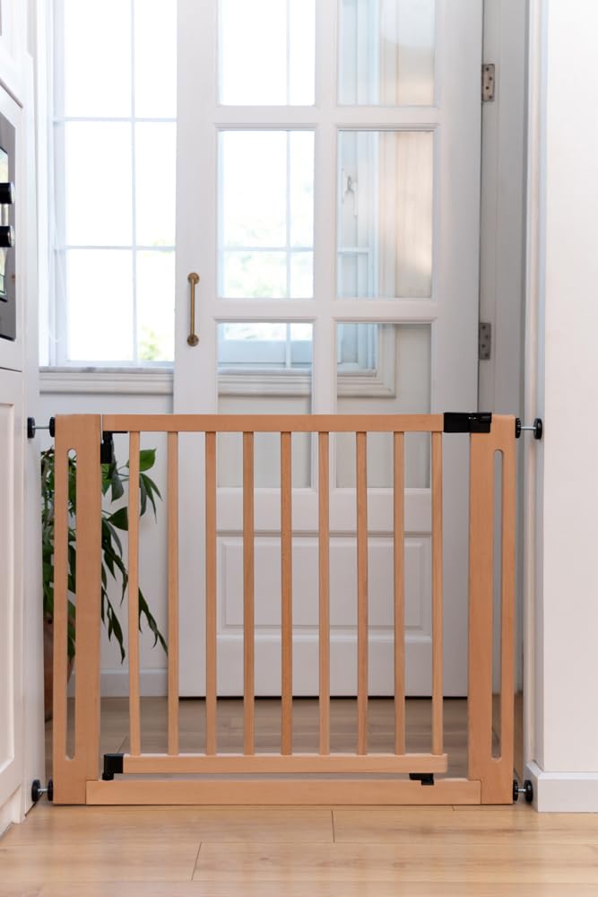 Safetots Elegance Cancello in Legno, Naturalee, 63cm - 71cm, Cancello di Sicurezza a Pressione, Cancello per Bambini per Scale, Corridoi e Porte, Design Elegante e Facile Installazione