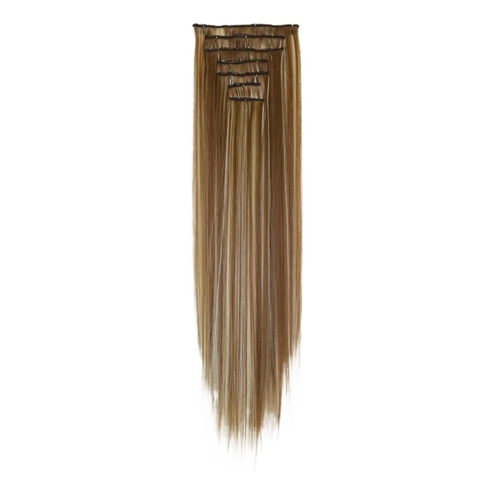 Pezzo di Capelli 7 Clips Extension Capelli Lunghi Lisci Sintetici Clip On Cheveux Clip Naturali Fibra Alta Temperatura Parrucca per Donne(6H613)