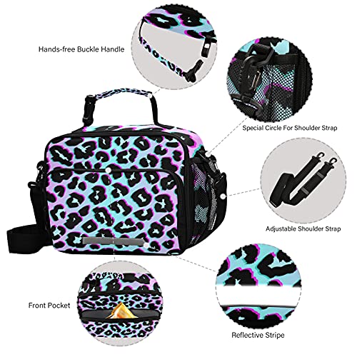 Lunch Bags Boxes Insulated Small Girls Boys Cooler Kids Thermal Rainbow Leopard Print Cheetah Animal For School Student With Shoulder Strap Water-Resistant #TOP3