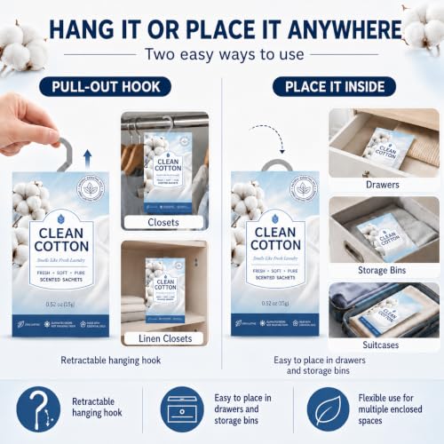 Image of 12 Packs Cotton Closet Air Freshener Sachets| Retractable Hook