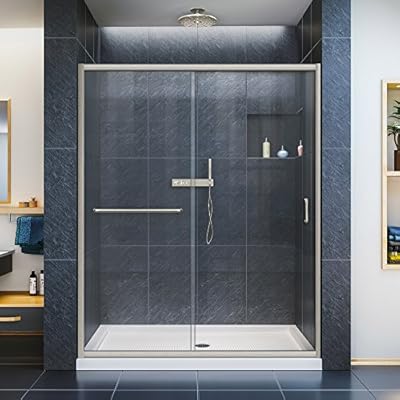 DreamLine Infinity-Z 56-60 in. W x 72 in. H Semi-Frameless Sliding Shower Door, Clear Glass in Brushed Nickel, SHDR-0960720-04