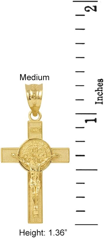 Solid 10k Yellow Gold St. Benedict Crucifix Cross Charm Pendant (1.30") - Image 2