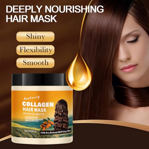 LSKINBATH Hair Mask Deep Treatment Conditioner Collagen Protein Argan Oil Biotin Repair For Dry Damaged Frizzy Curly All Hair Types(16.9 Fl Oz/500ml) (collagen) — view 3
