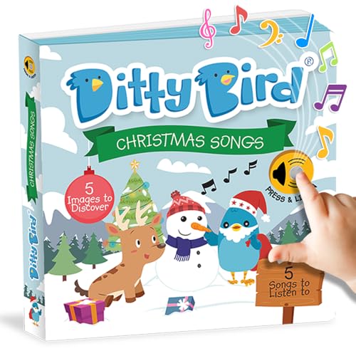 Ditty Bird Christmas Musical Book for Toddlers – Interactive Sound Book with Jingle Bells & Holiday Songs for Babies 1-3 | Sturdy Baby Book & Xmas Music Toy