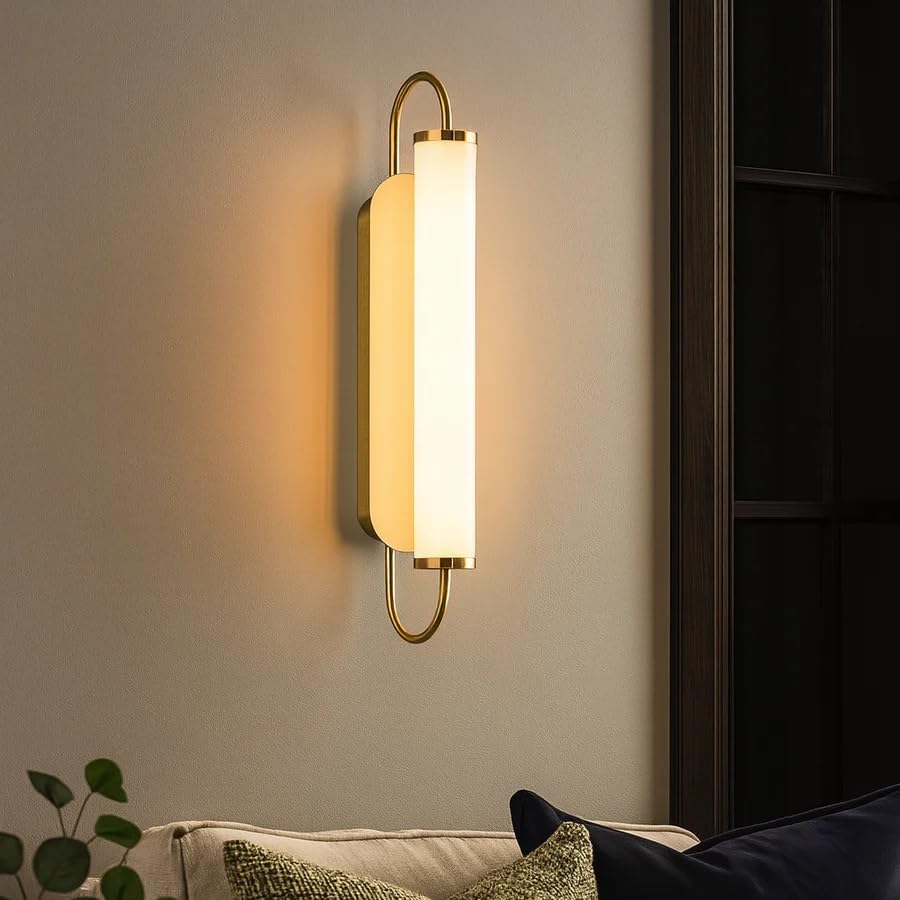 Image of CORAL TREE Modern Vertical Brass Wall Sconce Light | Luxury LED Wall Lamp for Living Room, Bedroom, Hallway & Hotel Decor | Contemporary Wall Mounted Light Fixture
