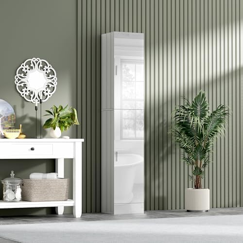 BSTSEL 190cm White High Gloss Tall Bathroom Cabinet Free Standing ...