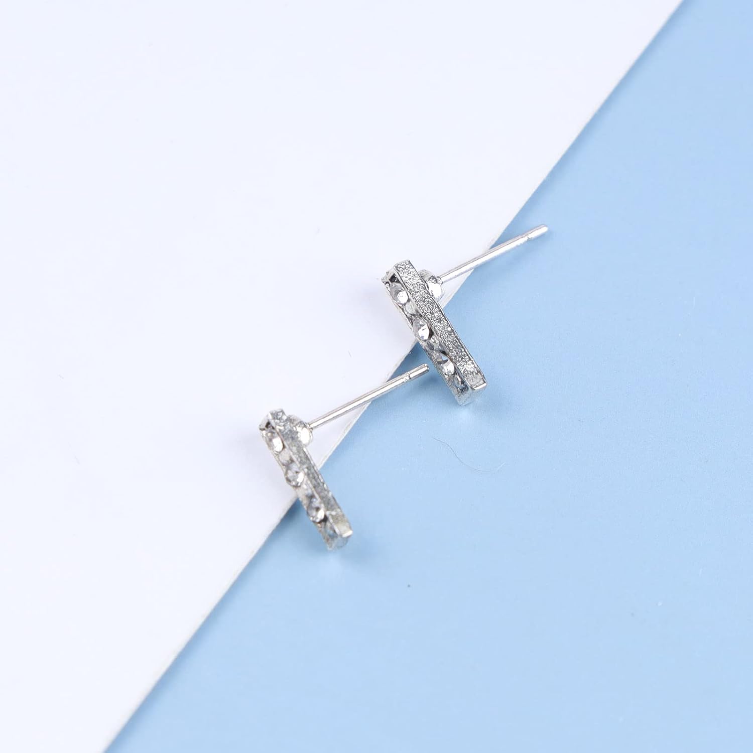 Andelaisi Boho Crystal Bar Earrings Silver Rhinestone Bar Studs Earrings Vintage Crystal Tiny Rectangle Earrings Geometric Cz Bar Earrings Jewelry for Women - Image 4