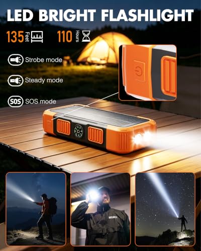 Solar Charger Power Bank 20000mAh with 3 Built-in Cables, 22.5W Fast Portable Phone Charger, External Battery Pack with USB-C in/Output & Flashlight for Outdoor Camping - Image 4