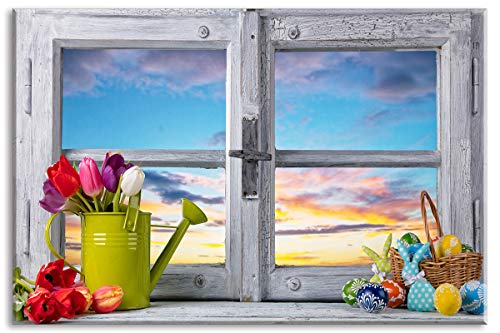 Piy Painting Still Life 壁アート装飾 寝室用 人工木製ウィンドウビュー キャンバスプリント ヴィンテージ装飾 レトロな日没画像