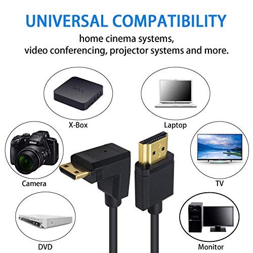 Duttek Mini Hdmi To Standard Hdmi Cable, Mini Hdmi To Hdmi Coiled Cable, Ultra-Thin Down Angled Hdmi Male To Mini Hdmi Male Coiled Cable Support 4K Ultra Hd, 1080P, 3D (Hdmi 2.0) (1.2M/4Ft) #TOP3