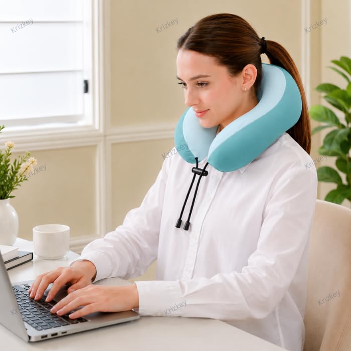 Image of Memory Foam Travel Neck Pillow with Portable Storage Case | Soft U-Shaped Neck Support Cushion for Airplane, Car, Train & Office | Lightweight Ergonomic Travel Pillow (Dark Green)