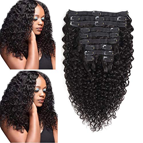 Rolisy Jerry Curly Clip in Human Hair Extensions ,Real Thick Soft 8A Grade Human Hair for Women,Jerry Curly Hair Clip ins,Natural Black Color,10 Pcs,120 Gram,18 Inch
