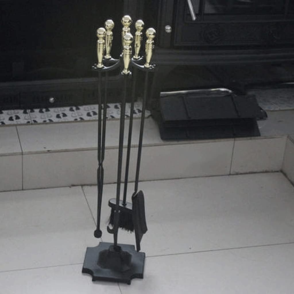 Heavy Duty 5 Piece Fireplace Tool Set with Stand Wrought Iron Fire Place Tools Including Poker Shovel Tongs and Brush Indoor and Outdoor Fireplace Accessory Kit for Chimney Stand