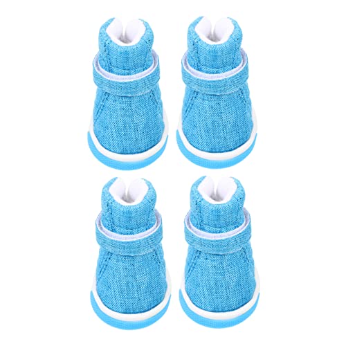 POPETPOP 4 Piezas Zapatos para Mascotas Botines Zapatos para Perros Pavimento Caliente Patucos Ajustables para Perros Botas Impermeables para Mascotas Bota De Perro Equipo Algodón Blue