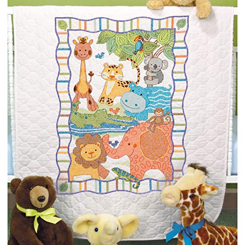 Dimensions Baby Hugs Quilt Stamped Cross Stitch Kit 34inX43in-Mod Zoo