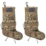 SPEED TRACK Camouflage Tactical Christmas Stocking Set of 2 - Enhanced Design with Black Flag Patch, MOLLE Webbing, Zip Pocket, Survival Hiking Bag, Gift for Veterans Military Patriotic