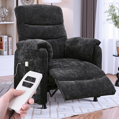 Sillón reclinable eléctrico chenille negro miniatura 1
