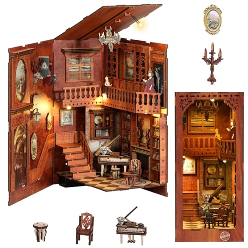 MoKo Kit per Angolo Libro, Puzzle 3D in Legno Booknook con Luci LED, Kit Fai da Te per Casa in Miniatura, Angolo Libri Decorazioni Regali per Adulti Famiglia, Biblioteca Reale