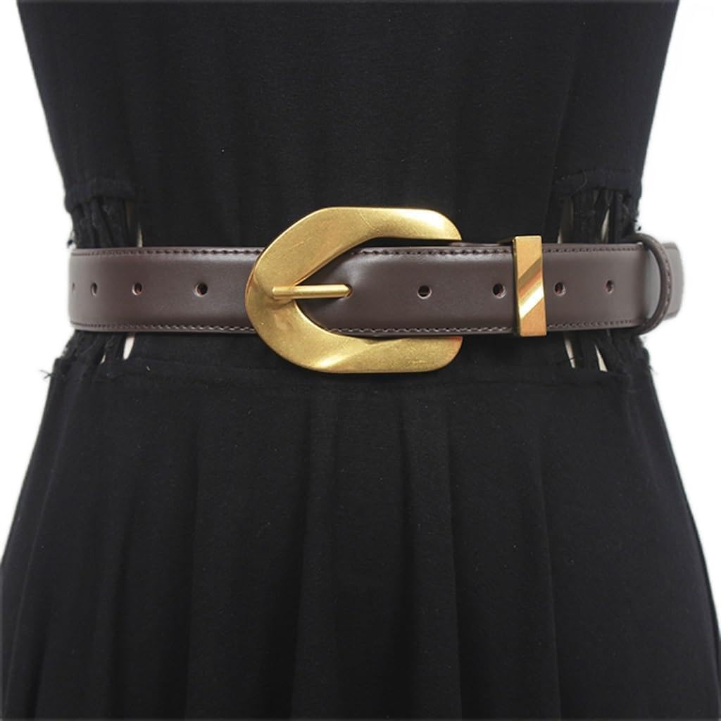 Metal buckle leather leather leather belt with belt and coat