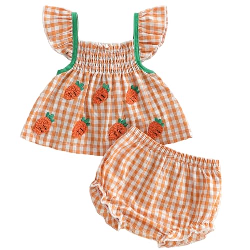 Image of Mubineo Baby Girl Summer Clothes Cute Ruffle Tops Dress Shorts Outfits Set Infant Toddler Shrit Bloomers Princess Outfit