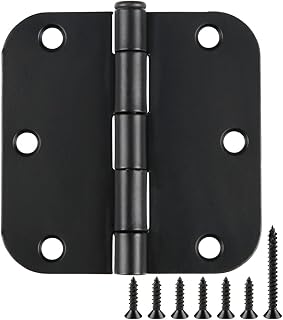 12 Pack Matte Black Door Hinges 3.5 Inch Rounded Black Hinges for Doors 3 1/2" Interior Door Hinges 5/8"Round Corner 3.5x3.5 inch Door Hinges Black