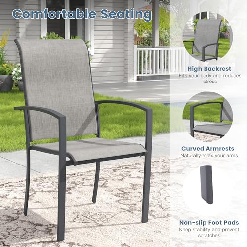 Image of DIFY Patio Chairs Set of 4, Stackable Outdoor Dining Chairs with High Back & Metal Frame, All Weather Breathable Textilene Fabric Outdoor Chairs Set for Backyard Garden Deck, Grey