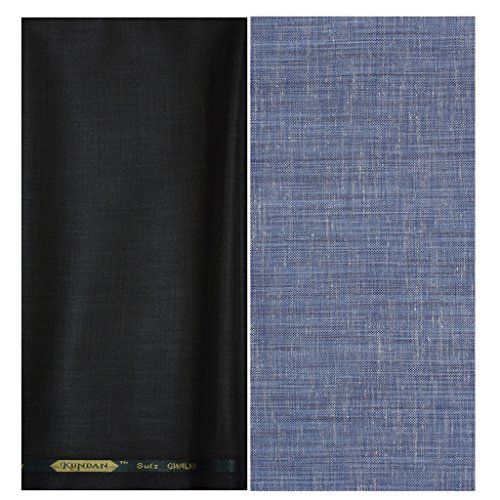 Buy KUNDAN SULZ GWALIOR Men's Executive Blue Linen Look Shirt Fabric
