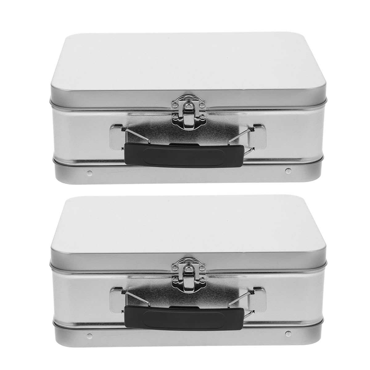 Fiambrera Vintage de Metal con Asa y Pestillo Hermético, Caja de Almacenamiento de Hojalata Plateada 2 Piezas, Contenedor Multifunción para Almuerzo y Viaje, Caja de Obsequio
