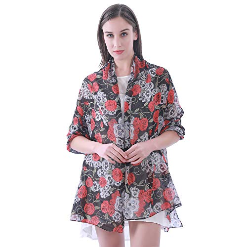 Lina & Lily Skulls Roses Print Women's Scarf Shawl Wrap Lightweight4