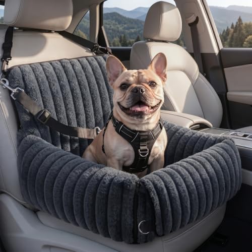 MIXJOY Dog Car Seat for Small/Medium Dogs up to 25 lbs Multi-Functional Dog Carrier for Car with Detachable Washable Cover Pet Travel Bed with Clip-On Safety Leash Grey