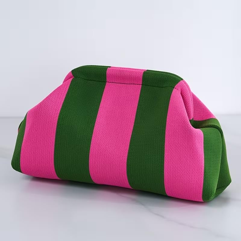 Image of Kawn Women's Striped Crochet Clutch Purse | Woven Handcrafted Shoulder Handbag | Kiss-Lock Dumpling Style Evening Clutch for Daily Use & Outings