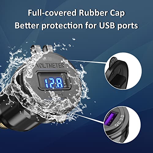 Image of Qidoe Motorcycle Power Adapter Waterproof Hella Din Plug to USB Adapter with ON-Off Switch 30W USB C PD3.0 Din USB 18W QC3.0 Quick Charge Aluminum Voltmeter Triumph Motorcycle Accessories