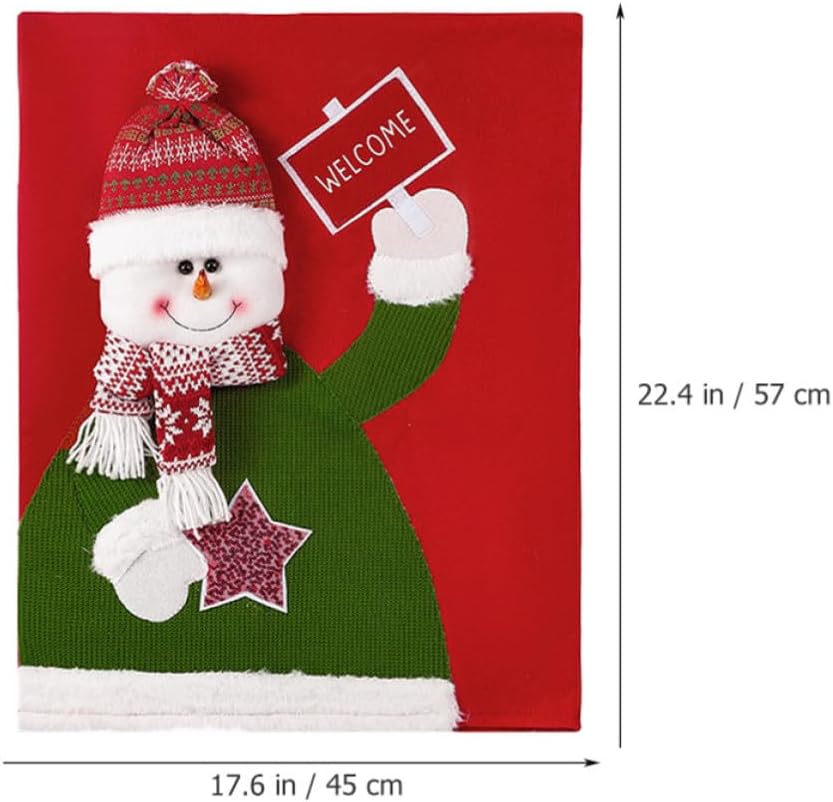 Christmas Chair Back Cover Snowman Design Red Short Plush Cloth Slipcover Smooth Protective Dining Chair Christmas Kitchen Decorations for Holiday Party Decor