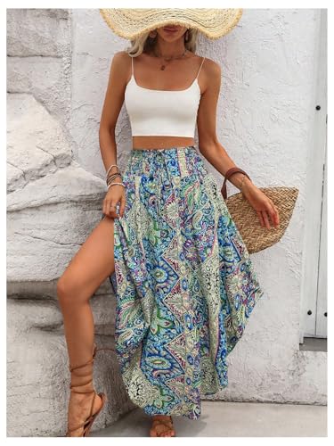 MakeMeChic Women's Boho Skirt Summer Beach Floral Flowy Long Midi Skirt4