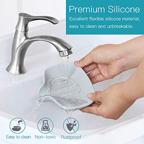 LUXEAR Soap Dish with Drain Silicone Soap Dish for Shower Bar Soap Holder for Bathroom Sink - Self Draining Soap Dish with Draining Tray to Keep Soap Dry Clean - 2 Pack Gray